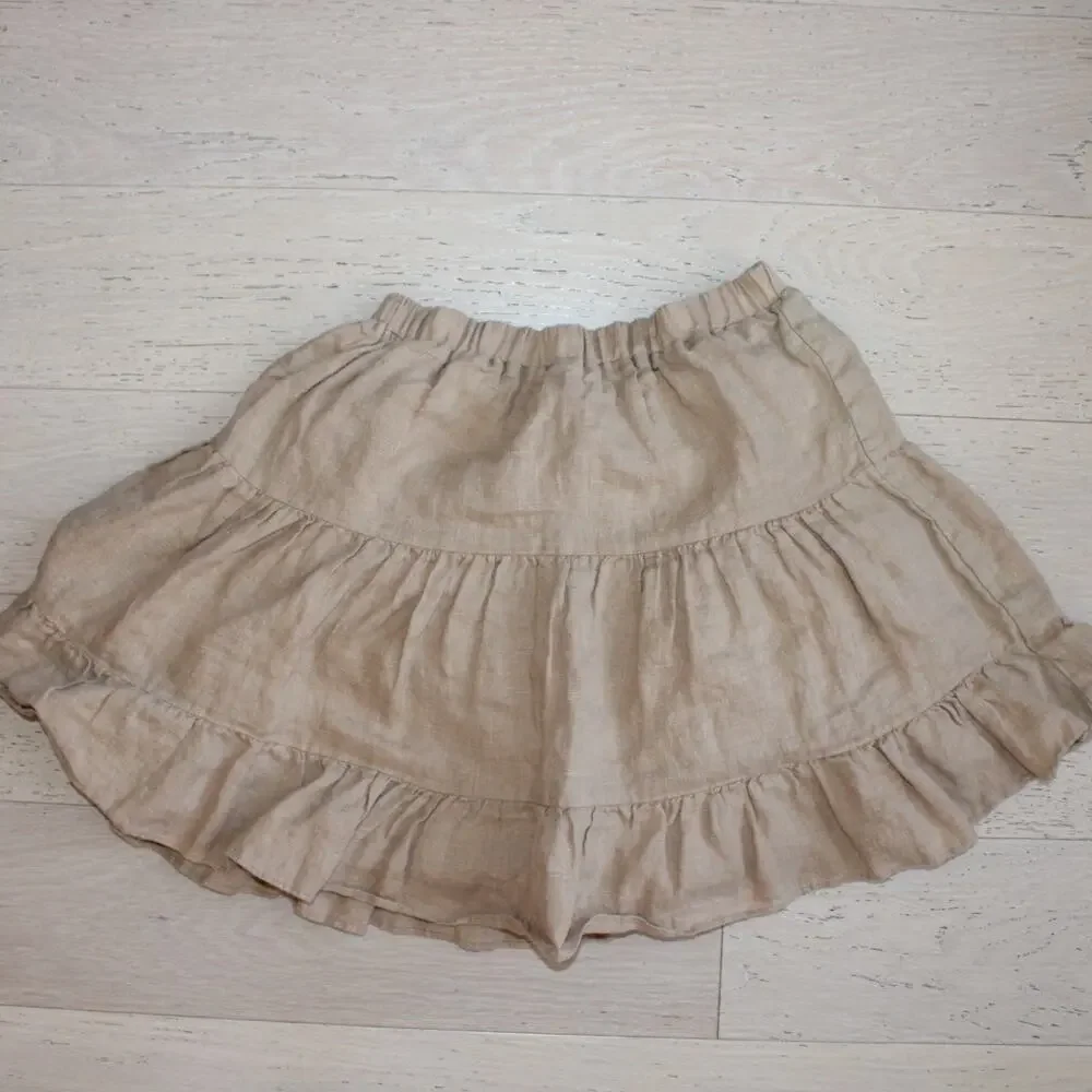 NOCTURNE -NwoT- Tiered Linen Beige Ruffle Mini Skirt | Small - Picture 6 of 8